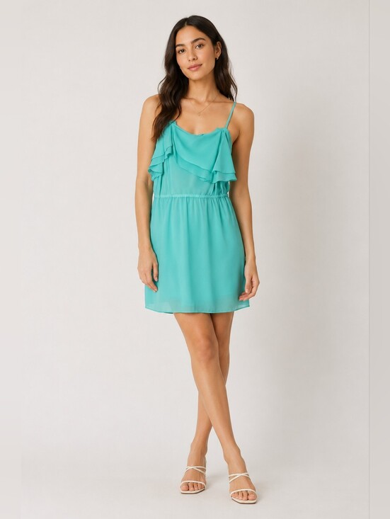Wilfred Dresses & Skirts - Wilfred Women's Aquamarine 100% Silk Ruffle Mini Slip Spaghetti Straps Dress S